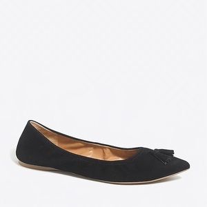 Suede tassel stretch flats- black